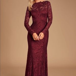 Lulus Farida Wine Long sleeve maxi gown lace